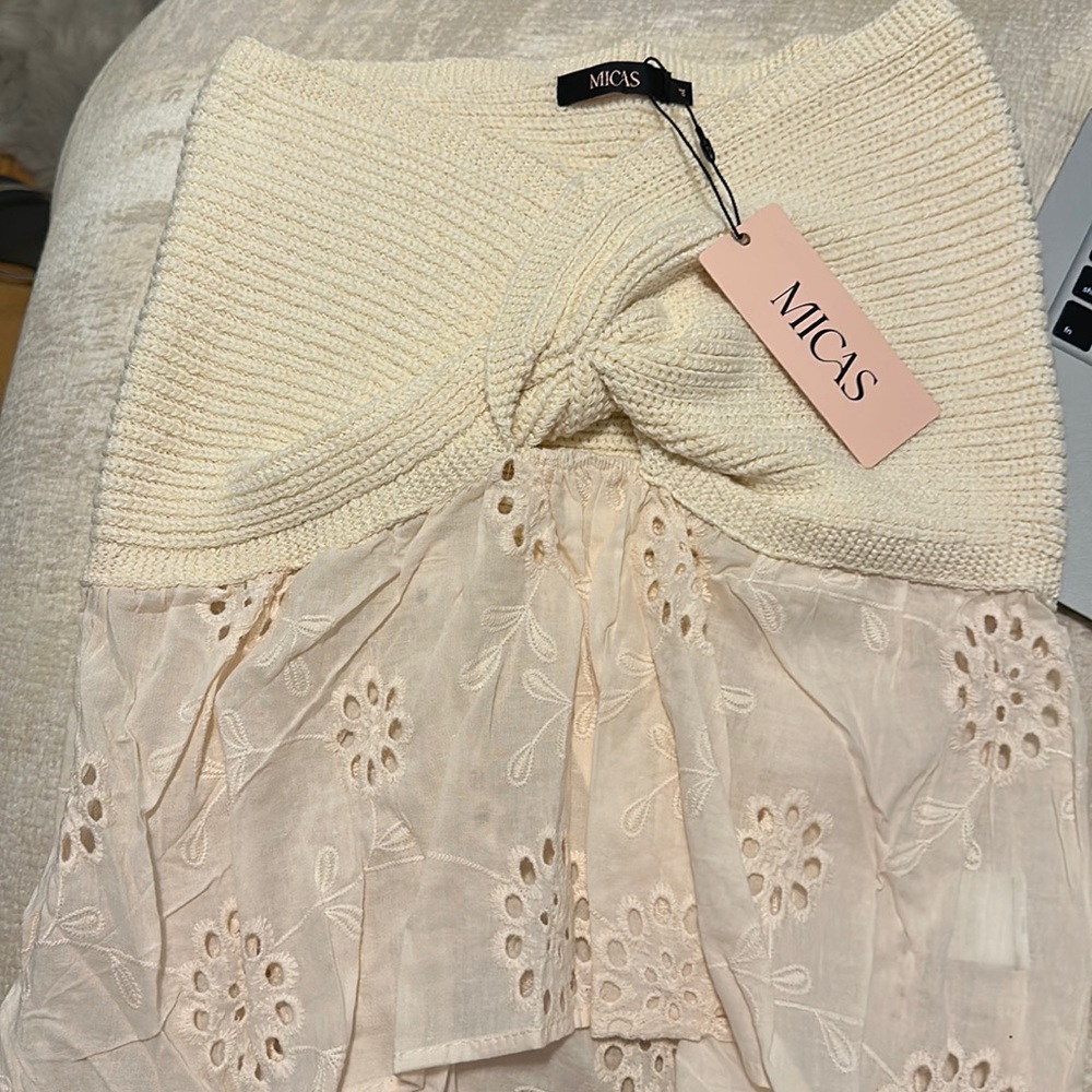 Knot Front Knit Embroidered Tube Top